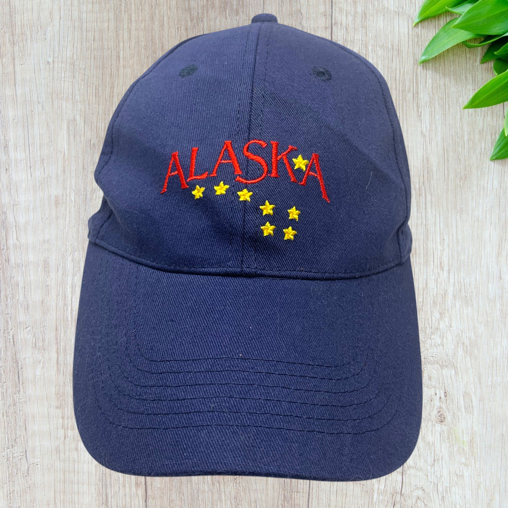 Alaska State Flag Embroidered Cotton Strapback Hat Navy Blue Souvenir Cap